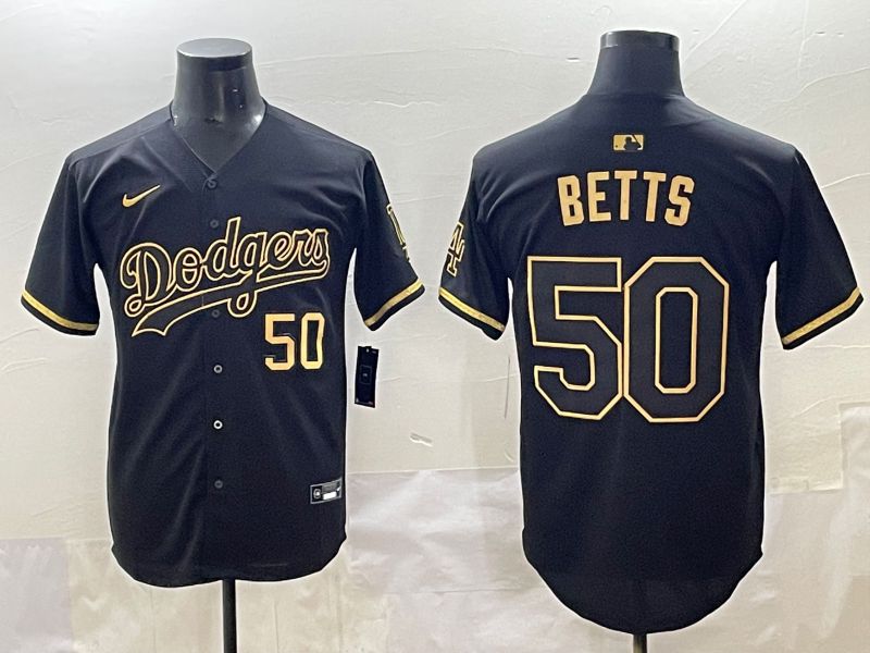 Men 2025 Los Angeles Dodgers 50 Betts Black Gold Five generations Nike MLB Jersey style 6